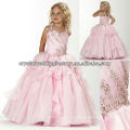 Embroidery beaded ball gown ruffled skirt pink girls long pageant dresses CWFaf5214